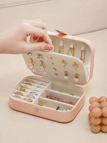 1pc Large Capacity Jewelry Box, Can Store Necklaces, Earrings, Rings And Other Accessories, White Minimalist Compartment Design, Anti-Dust And Anti-Oxidation, Compact And Portable Jewelry Organizer Box, Suitable For Storing Earrings, Necklaces, Rings, Lipsticks, Watches, Ideal Gift For Women, Girlfriends, Friends, Christmas, Halloween, New Year,Room Decor - Multicolor - View 2