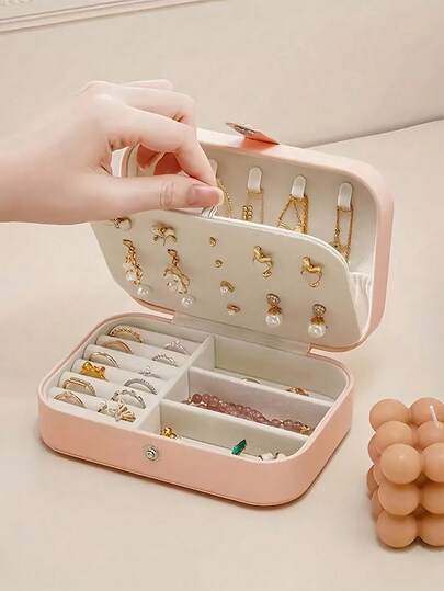 1pc Large Capacity Jewelry Box, Can Store Necklaces, Earrings, Rings And Other Accessories, White Minimalist Compartment Design, Anti-Dust And Anti-Oxidation, Compact And Portable Jewelry Organizer Box, Suitable For Storing Earrings, Necklaces, Rings, Lipsticks, Watches, Ideal Gift For Women, Girlfriends, Friends, Christmas, Halloween, New Year