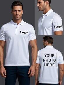 Customized Men's Casual Shirt - Photo/Logo/Text Can Be Printed On The Left Chest And Cuffs, Breathable Summer Short Sleeved, Pure Black, Hand Washed Only Suitable For Family Activities, Father's Day, Valentine's Day Gifts, Personalized Gift Shirt, Durable - White - View 6