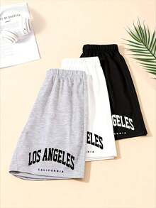 3pcs Men's Polyester Casual Shorts, Basic Style, Stretchy Fabric, Letter Print, Suitable For All Seasons Sleepwear - Multicolor - View 3
