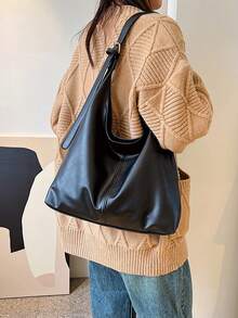 时尚大容量女士单肩手提包，设计 - 黑色 - 查看 6