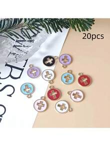 20pcs Fashionable Hollow Out Oil Drip Cross Shaped Zinc Alloy DIY Jewelry Pendant For Earrings, Bracelets, And Necklaces
