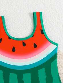 Young Girl Watermelon Print Tankini Swimsuit - Green - View 5