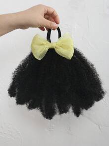 1pc Yarn Bow Clip And Go Afro Kinky Marley Ponytail With Elastic Band Soft Hair Girl Braided Ponytail For KIDS - Black - View 7
