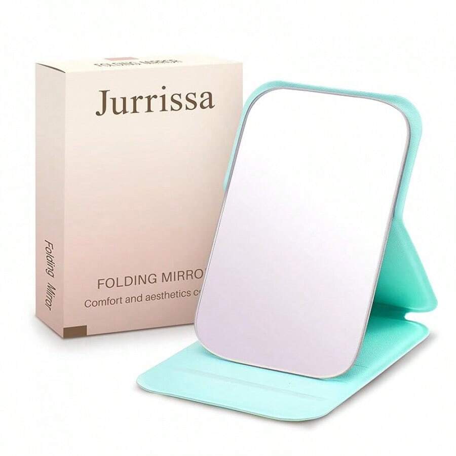 1/3pc Compact Folding Mirror, Mini Travel Size Foldable Mirrors With Stand For Tabletop, Handheld Mirrors - Glass-green - View 1