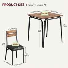 Juego de Mesa y sillas de Comedor para 2, Mesa de Comedor Cuadrada y 2 Asientos tapizados, Juego de Mesa y sillas de Comedor Compacto, Ahorra Espacio, Adecuado para Cocina, Comedor. - Marrón - Ver 3