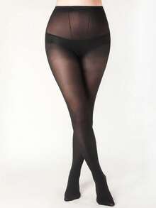 1pair Women's Solid Black Tights, Simple & Elegant & Versatile, Cozy - Black - View 11