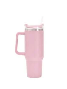 1个定制文字不锈钢手柄车载杯，大容量手柄保温杯，车载杯，多种颜色可选，多功能，易于清洁，可重复使用（不锈钢/塑料吸管随机发货）