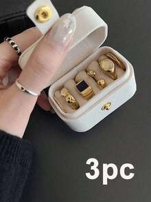 1pc Mini Portable Travel Minimalist Leather Jewelry Storage Box, Jewelry Box For Rings, Necklaces, Earrings, Gift Packaging, Valentine's Day Gift, Christmas Decor, Bedroom Decor, Christmas Gift, Christmas Decoration, Home Christmas Decor - Multicolor - View 10