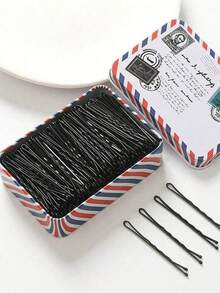 100pcs/Box Women's Basic Wavy Hair Clips, Classic Black Barrettes, Suitable For Everyday Use, Claw Clips, Hair Slide, Hair Accessories For Women, Head Accessories - Black - View 6