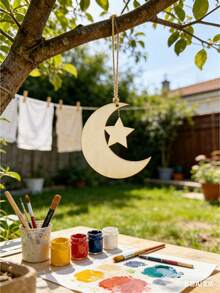 20-Pack Wooden Crescent Star-Shaped Hanging Ornaments, Eid Decorations, Gurbanaine Decorations, Wooden Gift Wrapping Tags, DIY Crafts, Handicrafts, Weddings, Birthday Parties, Ramadan Decorations, Eid Gifts, Holiday Gifts, Painting Supplies, Star And Moon Wood Chips, Holiday Gift Tags, Home Decor, Wooden Party Table Center Decorations