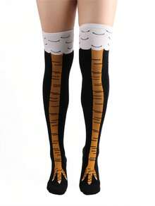 1 Pair Women's Knee-High Socks, New Autumn/Winter Design, Breathable & Comfortable Chicken Claw Cartoon Pattern, Unique Casual Daily Versatile Fashion - Multicolor - View 4