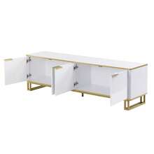 TV-Schrank Mit Vier Türen, TV-Ständer, TV-Paneel, Niedriger TV-Ständer. Einzigartiges Design, Geometric Textur. 160 X 37.5 X 48cm (L X W X H) - White - View 11