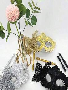 Women Masquerade Mask With Holding Stick Party Mask Half Face Mask, Multi-Color Floral Party Masquerade Mask, Fashionable Half Face Mask Prop For Parties, Celebrations, Performances, Fits Various Holidays And Events, Mysterious, Valentine's Day Gift - Nhiều màu - Xem 10