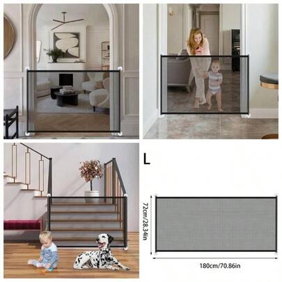 Puerta De Malla De Pantalla De Perro para Escaleras Puerta De Beb Retrctil 180x72cm Barrera De Puertas De Perro Plegable Sin Montaje para Habitacin Pasillos Bao Jardn Garaje Escaleras