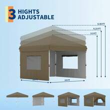 Tienda de campaña plegable de 3 x 3 m con una pared lateral, carpa de playa con instalación rápida, parasol para fiestas y camping, protección UPF 50+, impermeable para todo tipo de clima, con bolsas de peso y bolsa de transporte con ruedas. - Caqui - Ver 7
