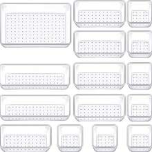1/2/5/7/11/18/25/37 قطعة من مقسمات الأدراج البلاستيكية الشفافة، مجموعة منظم الأدراج، صناديق تخزين المكياج، مناسبة لتخزين مستحضرات التجميل والمجوهرات والحمام والأغراض الصغيرة، كذلك للغرفة والمكتب - شفاف - مشاهدة 12
