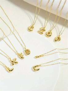 1 Pc Minimalist Cute Design Letter Pendant Necklace Fashionable Balloon Glossy Surface Chunky Pendant Necklace Jewelry - Yellow Gold - View 2