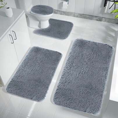 4-Piece Bathroom Rug Set - Non-Slip Microfiber Bath Mat With Water Absorbent Toilet Cover, Bath Mat Set Of 4 - Microfiber Toilet Rugs Soft & Thick For Bathroom & Kitchen