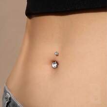 CIZME Mixed Color Titanium Navel Rings, 14G Internal Threaded Belly Rings, Short Style Navel Piercing Rings, Round Cubic Zirconia Navel Rings, Unisex, Size 6mm, 8mm, 10mm - Silver - View 3