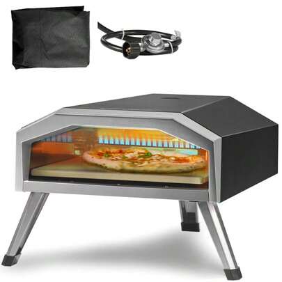 Horno de pizza a gas portátil para exteriores de 13 pulgadas - Parrilla de propano duradera de acero inoxidable con piedra para pizza para acampar y picnics en el patio trasero - Certificado CSA