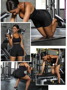 Women's High Waist Butt Lifting Sports Shorts, Slimming Leggings, Yoga Fitness Compression Tights For Perfect Body Shape Spring Fall - Silver - View 5