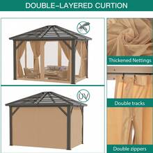 Studyset 10x12FT Canopy Gazebo With Netting And Curtains, Anti-UV, Hardtop Outdoor Canopy Aluminum Frame Permanent Gazebo, Polycarbonate Garden Tent For Patio, Lawn, Backyard, Deck - Black-10x12FT - View 4
