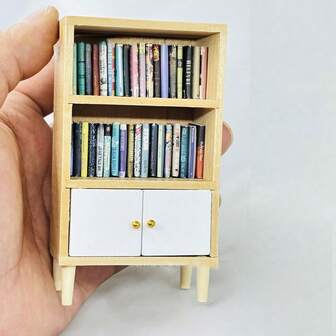 1:12 Scale Mini Wooden Bookshelf And 50pcs Mini Book Set - Exquisite Crafted Gift, Suitable For Decorating Various Scenes As A Wooden Display Piece