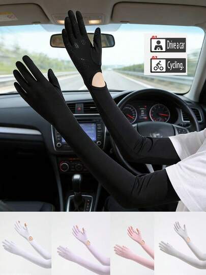 1 Pair Motorcycle Riding Driving Fingerless Gloves For Women, Ice Silk UV Protection Arm Sleeves, Breathable And Touchscreen Friendly