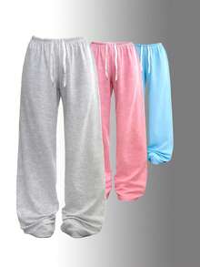 Women's Loose Fit Drawstring Waist Casual Wide Leg Pants, Everyday Wear - Light Grey - View 5