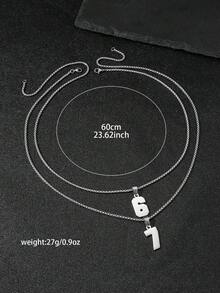 2pcs Minimalist Stainless Steel Black Arabic Number 67 Pendant Necklace Set With Stainless Steel Chain, Gift & Daily Wear For Men - Stainless Steel Number Necklace Set - View 8