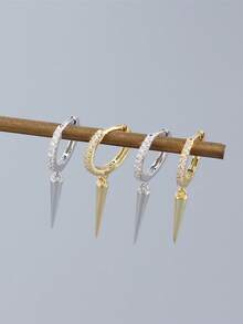 1 Pair Fashionable Glamorous Luxury Zirconia Gold Conical Earrings, Unique Design Everyday Versatile Women Gift - Golden Yellow & Silver - View 4