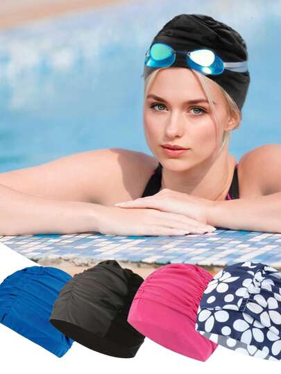 1pc Waterproof Black Fitness Swimming Cap,Cloth Swimming Caps,Pressure-Free Gentle Cloth Swim Cap, High Stretch Fabric Without Tightening Head, Premium Swimming Cap