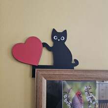 1pc 2D Flat Cute Black Cat Door Decor - Valentine's Day Wedding Home Decoration, Wooden Door Hanging, Easy To Hang On Door Frame, Suitable For Living Room, Party, Spring Decor - Perfect Gift For Cat Lovers, Modern Design, Reusable Pet Decoration - Multicolor - View 6