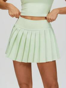 MASKERT Women's High Waist Pleated Sports Mini Skirt, Built-In Anti-Exposure Shorts, Side Button Pockets, Suitable For Tennis And Fitness - Mint Green - View 6