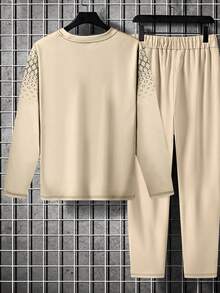 男士商务休闲印花长袖T恤和长裤套装 - 彩色 - 查看 2