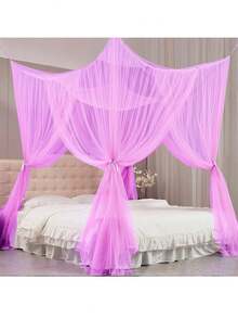 Mosquitero para Cama, Pabellón Mosquitero Toldo de Cuadrada Cúpula con Malla para King Queen y Cuna Size, Pabellones Anti-Insectos para Hogar y Camping - Morado - Ver 1