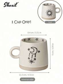 shoxil 1个陶瓷马克杯，粗面陶瓷咖啡杯，月亮图案咖啡杯，带把手咖啡杯，太阳图案咖啡杯，适合家庭、咖啡店、斋月、宰牲节 - Cup - 查看 10