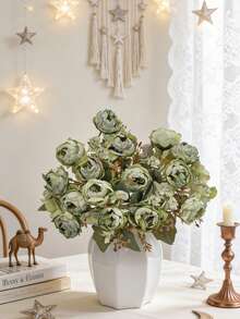 1/80pcs 11.8 Inch Artificial Peony Flowers, Fake Flowers, Floral Decor For Brunch, Wedding Bouquet, Party, Home, Kitchen, Garden, Hotel, Office, DIY Wreath, Gift, Tabletop Centerpiece, Birthday Decoration, Indoor/Outdoor, Bulk Fake Plastic Flowers For Vase, Farmhouse Decor, Boho Wedding - Green - View 7