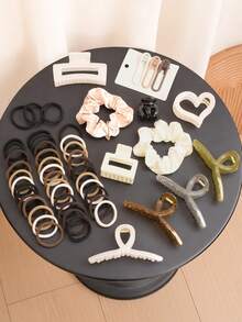 63pcs Women's All-Match Minimalist Hair Accessories Set, Including Cross Square Hair Clips, Straight Hair Clips, Scrunchies, Versatile For Daily, Casual, Party, Commute, Vacation, Washing Face/Hair, Makeup, Suitable For All Hairstyles And Seasons, Great Gift For Women, Holiday Season, Claw Clips - Multicolor - View 2