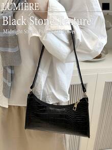 Solid Color Embossed Geometric Shoulder Bag With Zipper, Women's Shoulder Bag, Fashion Retro Zipper Bag, Casual Waterproof Handbag For Teen Girls, Women, College Students, Rookies & White-Collar Workers. Perfect For Office, Work, Business, Commute. Best Work Bag For Women., Retro Inspired Bag For Women - 彩色 - 查看 5