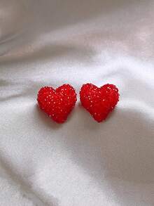 CVNANA 一对优雅迷人的精致红色水晶心形耳钉，独特的心形耳环，百搭的节日、情人节、新年礼物，适合休闲、工作、婚礼或派对等各种场合，四季皆宜。 - C - 查看 4