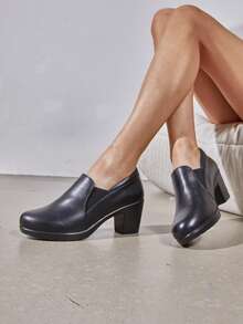 Zapatos de tacón bajo y Grueso para Mujer, cómodos Mocasines sin Cordones - Negro - Ver 7