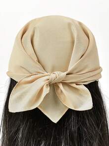 1pc Fashion Novelty Small Handkerchief Headband, Denim Print & Solid Color Bohemian Style, Suitable For All Seasons - Beige - View 2