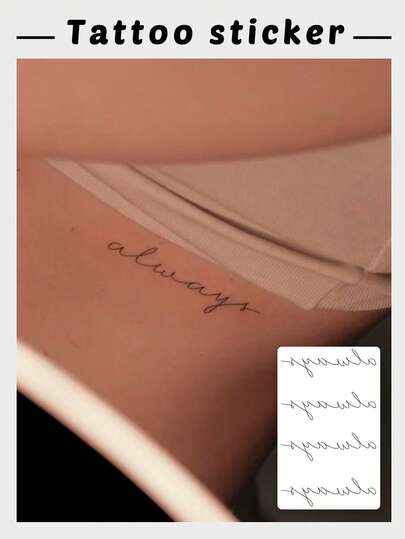 1 件时尚、防水、防汗、可水洗的英文短句临时纹身贴纸，线条简约，适合贴在腰部、腹部和锁骨处，具有独特的高端质感，是时尚爱好者的理想之选。