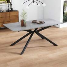 Extendable Dining Table, Automatically Extendable Dining Table, Rectangular Dining Table, Coffee/Leisure Table, L150/180 X W70 X H76 Cm, Cross Leg Design, Cement Pattern, Black And Grey (OLD SKU:N634P16777582) - 灰色 - 查看 2