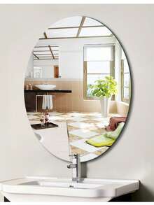 OUTANA 1pc Modern Frameless Oval Acrylic Bathroom Mirror Wall Sticker, Wall-Mounted Self-Adhesive High-Definition Mirror Surface, Waterproof And Moisture-Proof, With Removable Protective Film, Plastic Surface, Multi-Purpose No Power Needed, Suitable For Bathroom, Living Room, Bedroom, Kitchen, Office And Other Elegant Spaces.