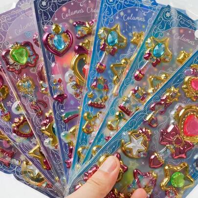 畅销闪亮摇摇贴纸、3D箔纸贴纸、液体闪光贴纸、手工制作生日派对装饰奖励贴纸