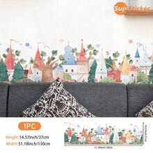 SUPSTICKER 1PC Dimensions: 14.57 X 51.18 Inch Cartoon Forest Animal Pattern Home Decor Wall Decals Self-Adhesive Vinyl Wall Stickers And Removable Suitable For Wall Decor In Living Rooms, Bedrooms, Kitchens, Dining Areas, Etc. Also Ideal For School And Classroom Refurbishment Projects DIY Cabinet Surface Decorative Decals