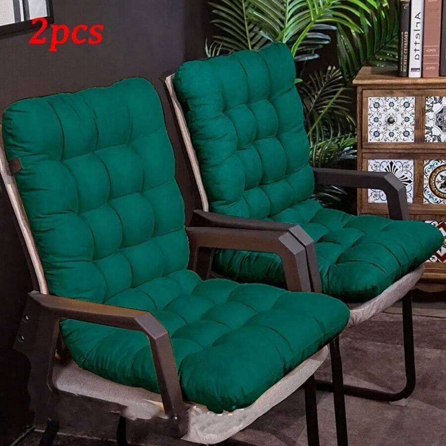2pcs Thickened Polyester Recreational Chair Cushion - Comfortable, Soft, Washable, Straps, Full Back Support Fabric Seat Cover For Garden Furniture, Outdoor Seating, And Indoor/ Outdoor Use, Cozy Seating, Hand Washable, Christmas Gift - 綠色 - 查看 1